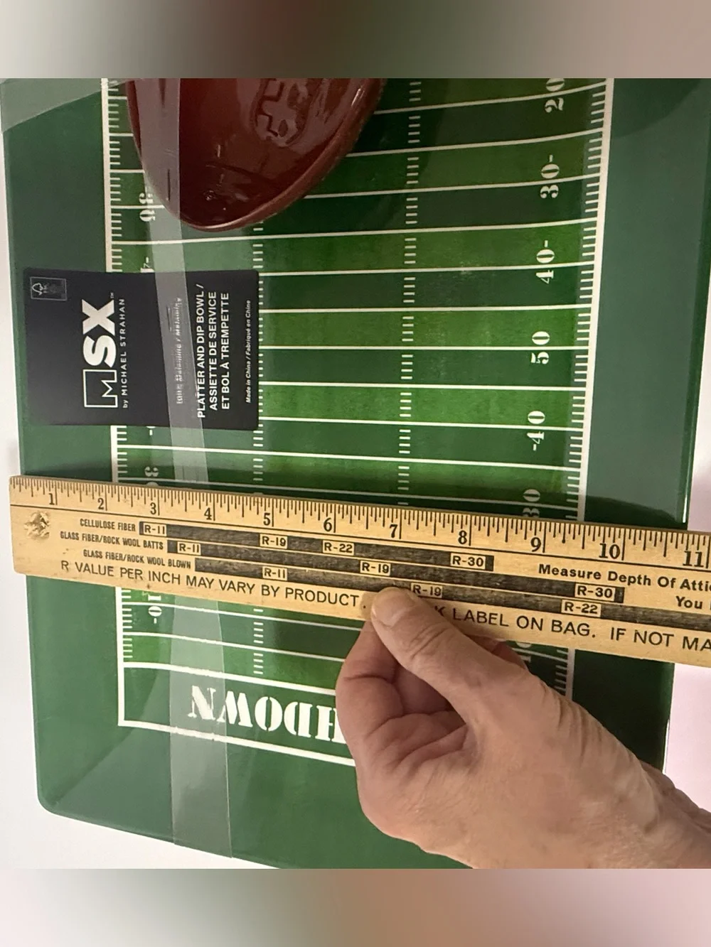 MSX  2 Piece Set Football Theme 100% Melamine Serving Platter & Dip Bowl -NWT